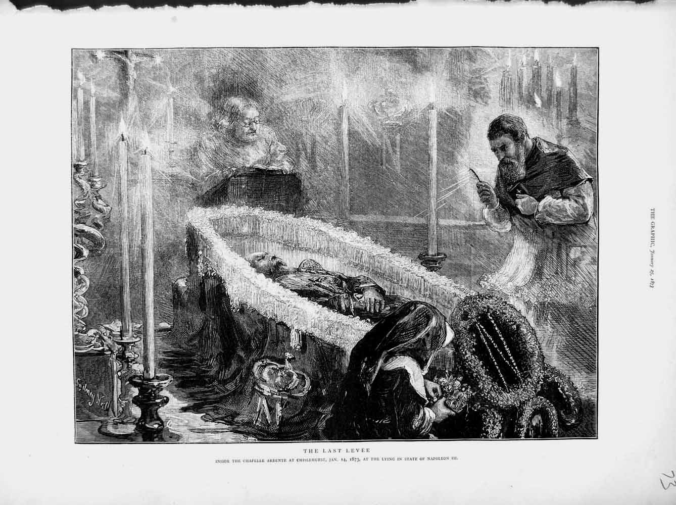 Old Antique Print 1873 Body State Napoleon Chapelle Ardente Chislehurst 19th