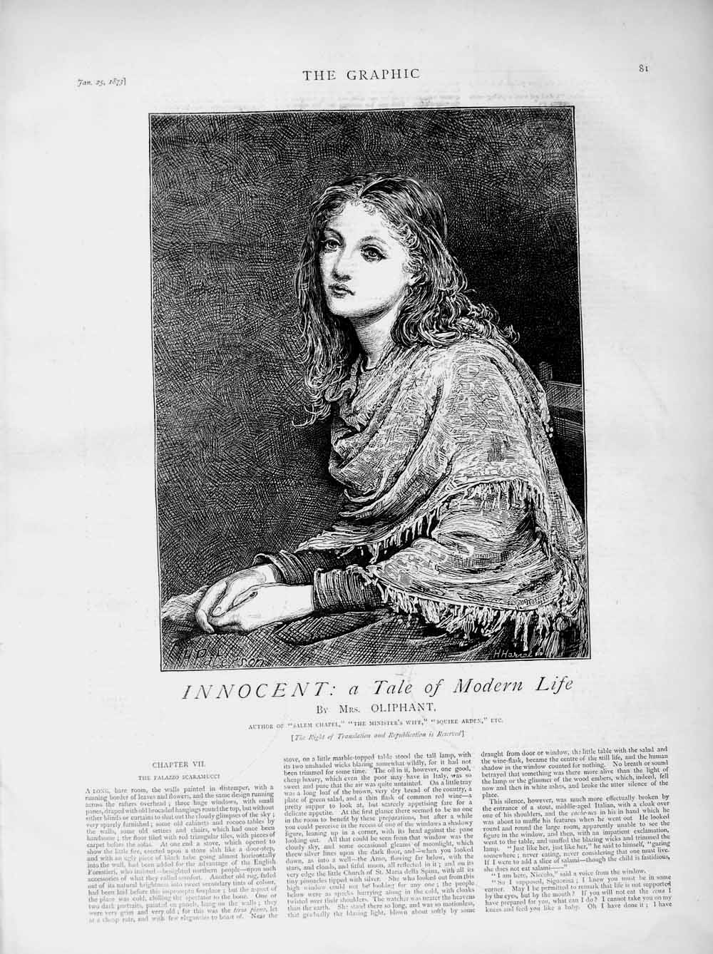 Original Old Antique Print 1873 Illustration Story Innocent Beautiful Girl 19th