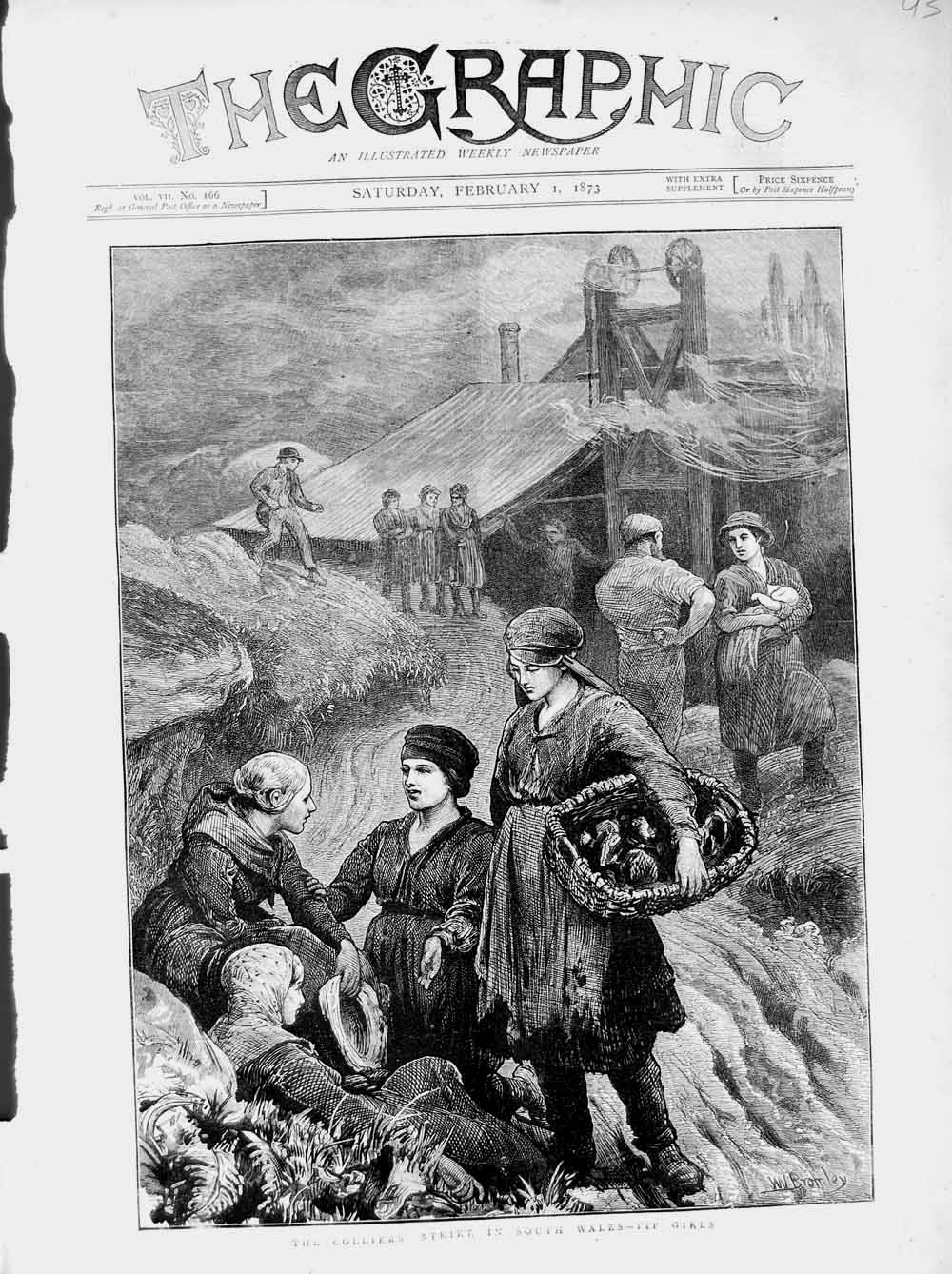 Original Old Antique Print 1873 Scene Colliery Strike Wales Tip Girls Mining