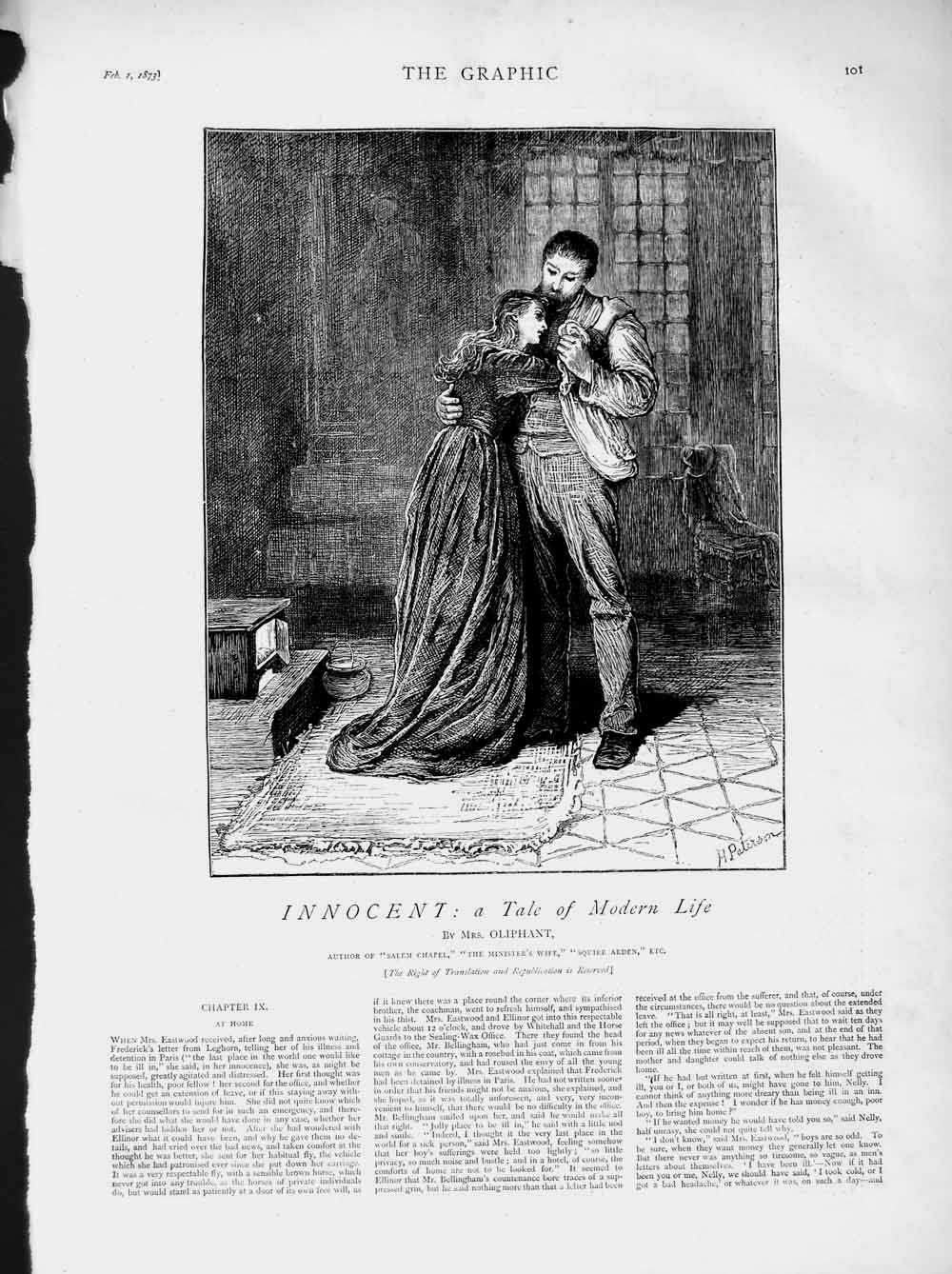Original Old Antique Print 1873 Illustration Story Innocent Lady Man Romance