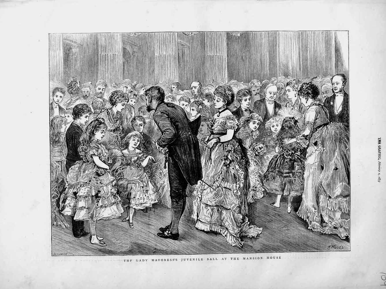 Old Antique Print 1873 Lady Mayoress Juvenile Ball Mansion House Children 19th