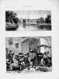 Original Old Antique Print 1873 Waterworks Thames Ditton Buffaloes Marble Rome
