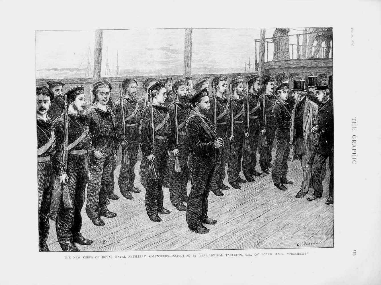 Old Antique Print 1873 Naval Artillery Volunteers Tarleton President Ship 19th