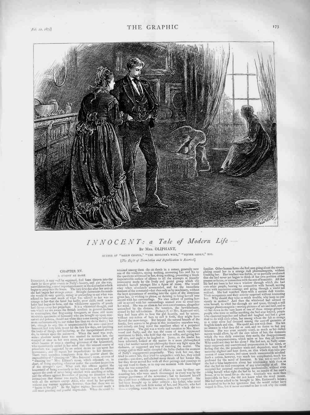 Original Old Antique Print 1873 Illustration Story Innocent Man Woman House