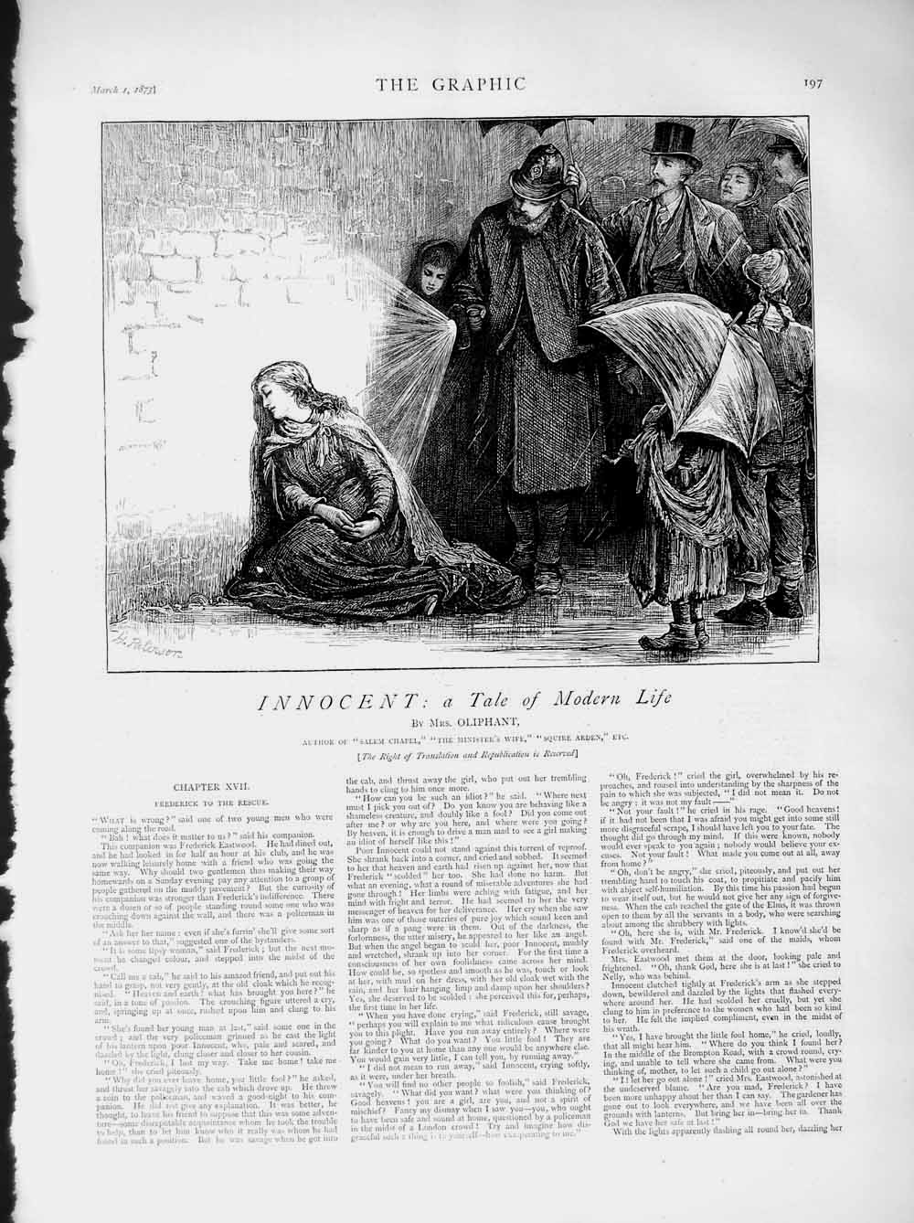 Old Antique Print 1873 Illustration Story Sleeping Girl Policeman Street 19th
