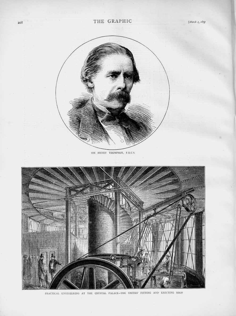 Original Old Antique Print 1873 Sir Henry Thompson Engineering Crystal Palace