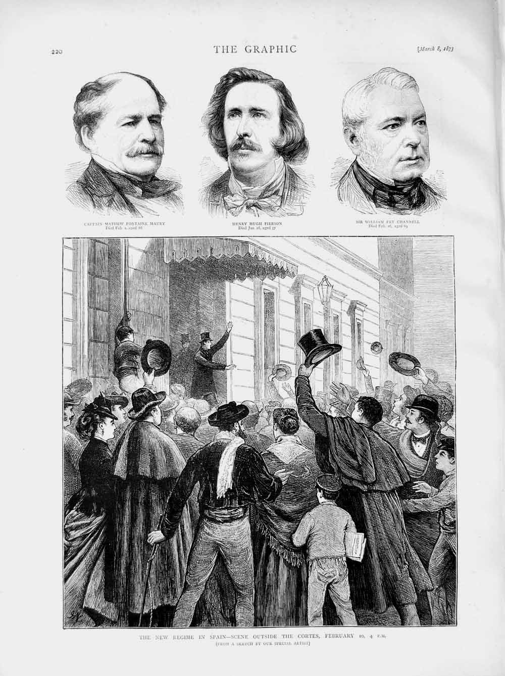 Old Antique Print 1873 Spain Cortes Captain Maury Henry Pierson Channell 19th