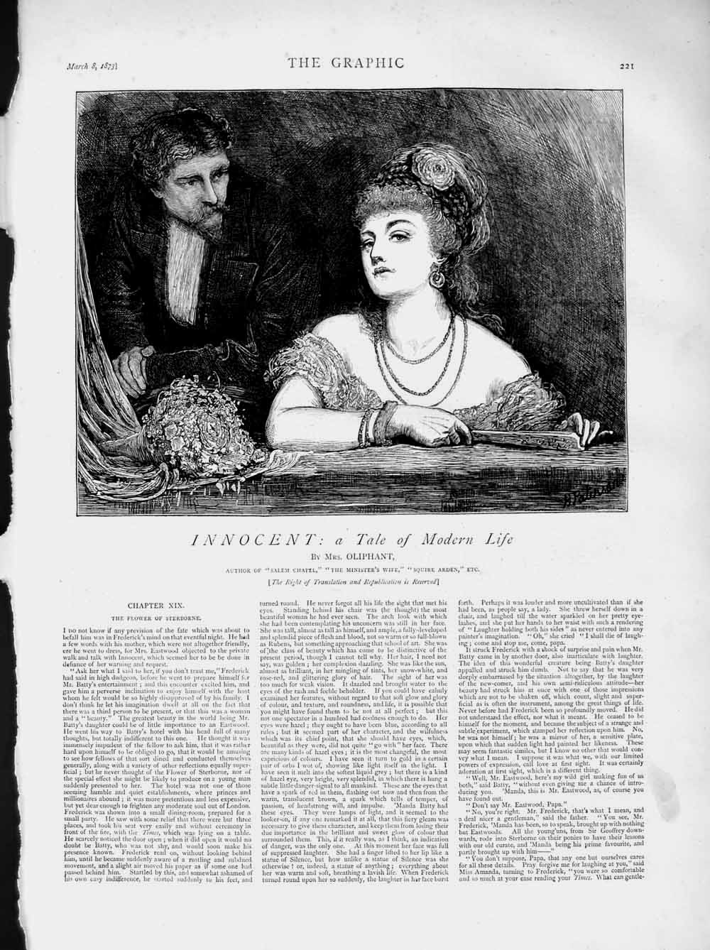 Antique Old Print Ref.184 1873 Illustration Story Innocent Man Woman Romance