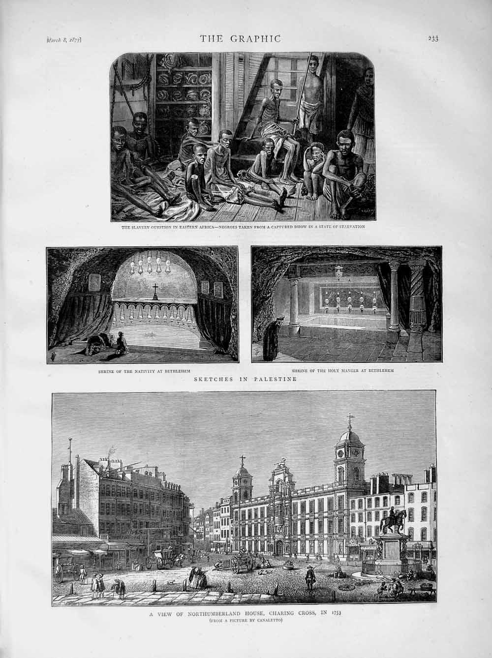 Old Antique Print 1873 Slavery Palestine Bethlehem Manger Northumberland 19th