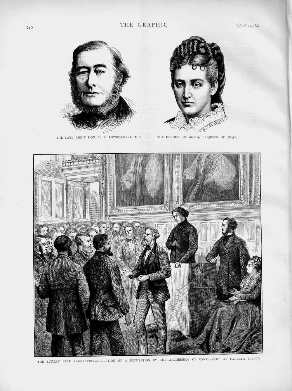 Original Old Antique Print 1873 Lowry-Corry Duchess Aosta Archbishop Canterbury
