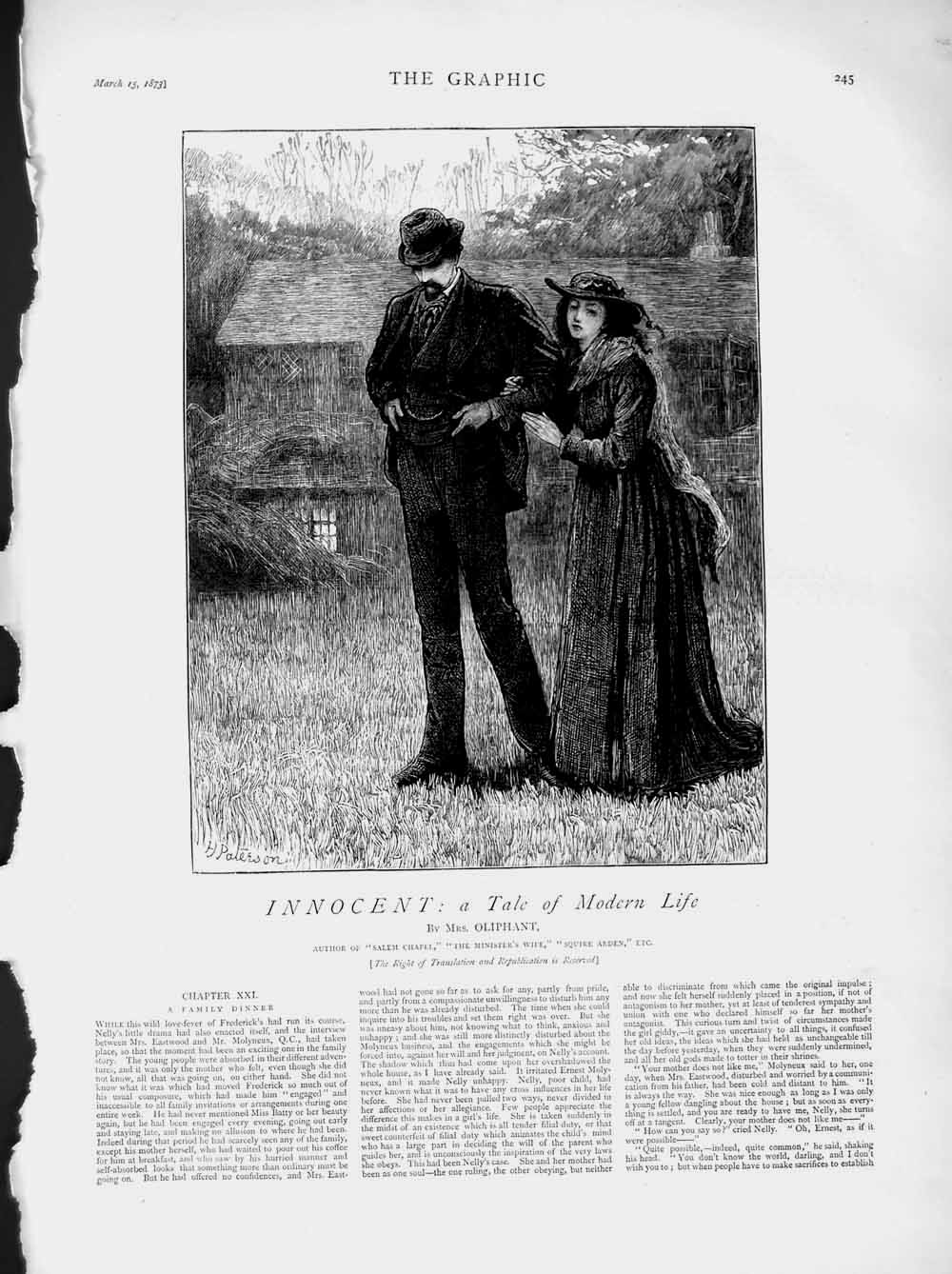 Original Old Antique Print 1873 Illustration Story Innocent Romance Man Woman