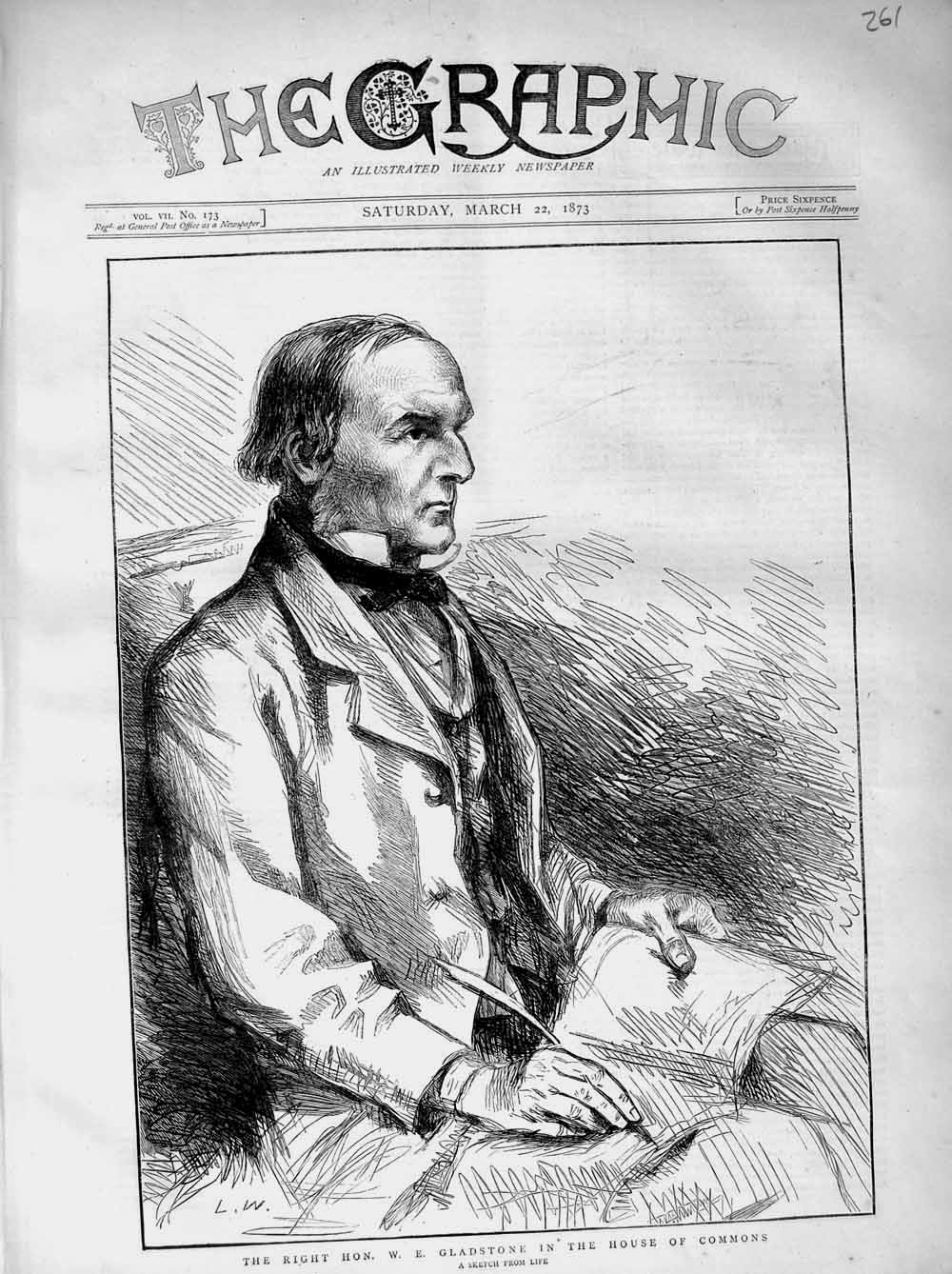 Original Old Antique Print 1873 Portrait Gladstone House Commons Parliament
