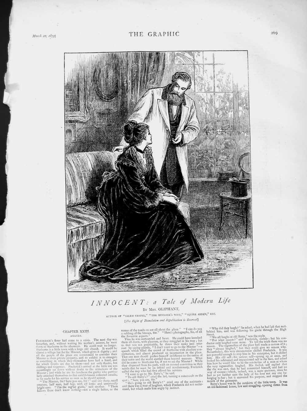 Antique Old Print Ref.183 1873 Illustration Story Innocent Man Woman Romance
