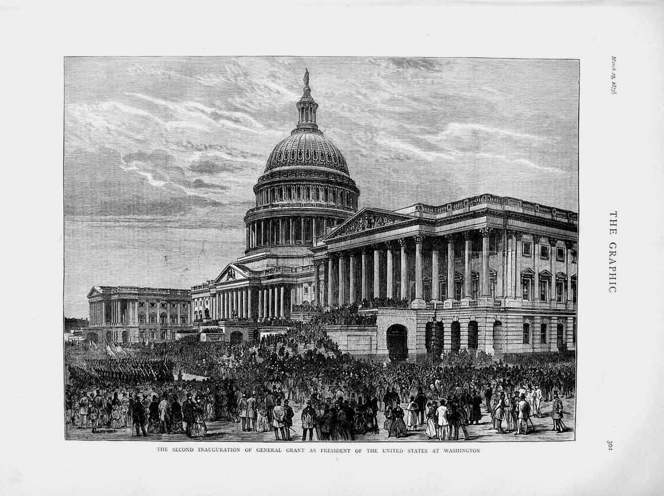 Original Old Antique Print 1873 Inauguration Grant President America Washington