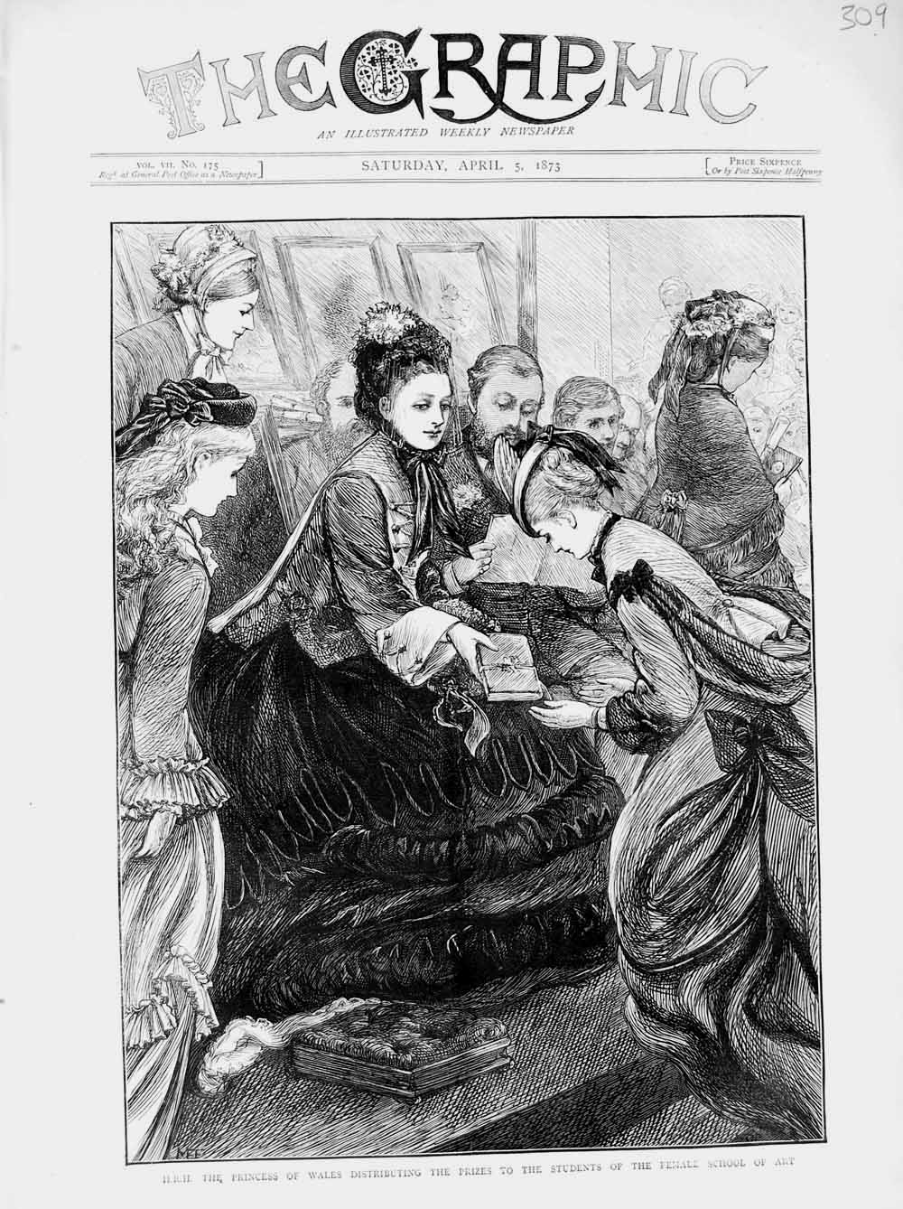 Old Antique Print 1873 Princess Wales Prizes Students Female School Art 19th