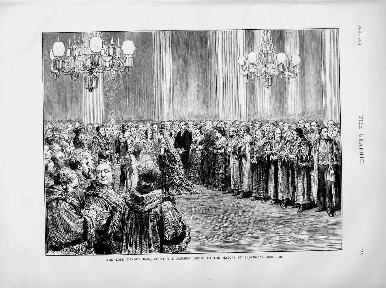 Original Old Antique Print 1873 Lord Mayor Banquet Mansion House Provincial Men