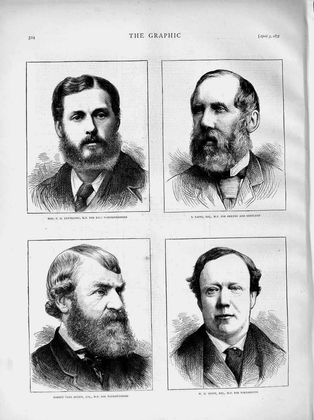 Old Antique Print 1873 Lyttelton Laing Orkney Stone Agnew Parliament Men 19th