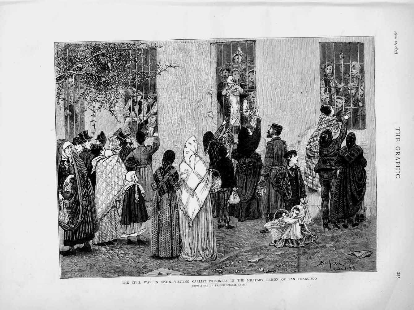 Original Old Antique Print 1873 Civil War Spain Carlist Prisoners San Francisco