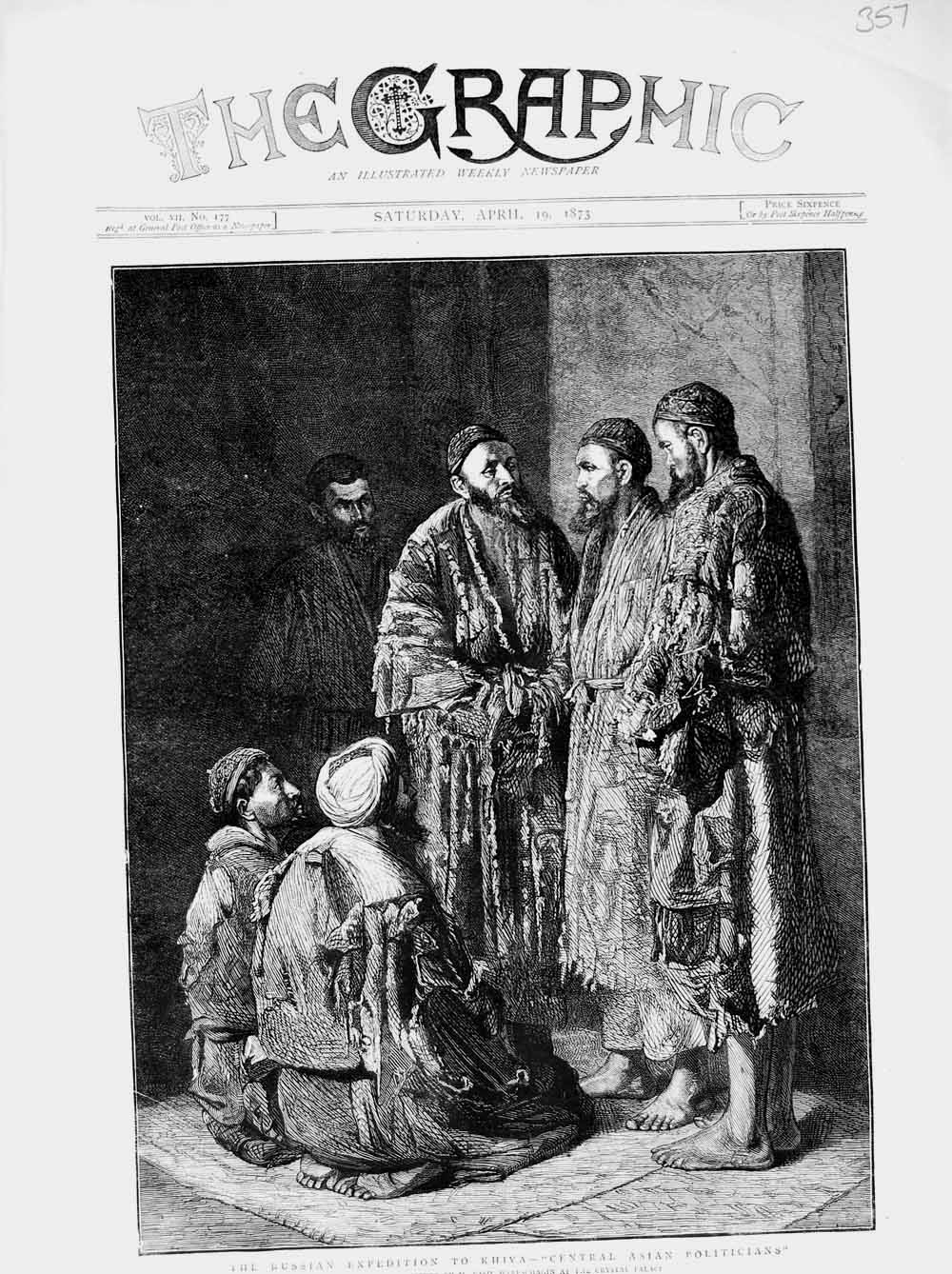 Original Old Antique Print 1873 Asia Politicians Russian Expedition Khiva Men