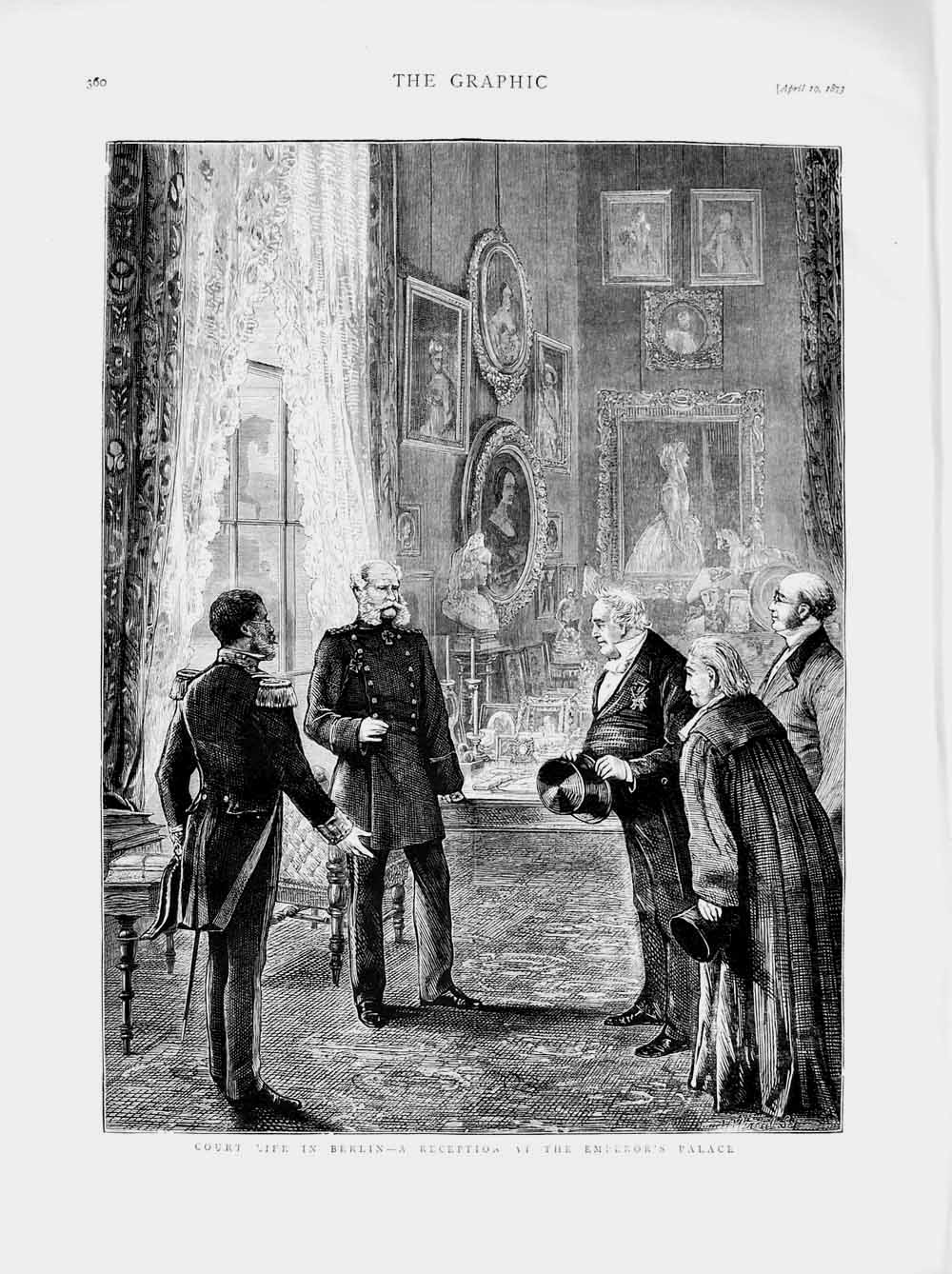 Old Antique Print 1873 Court Life Berlin Germany Emperor Palace Reception 19th