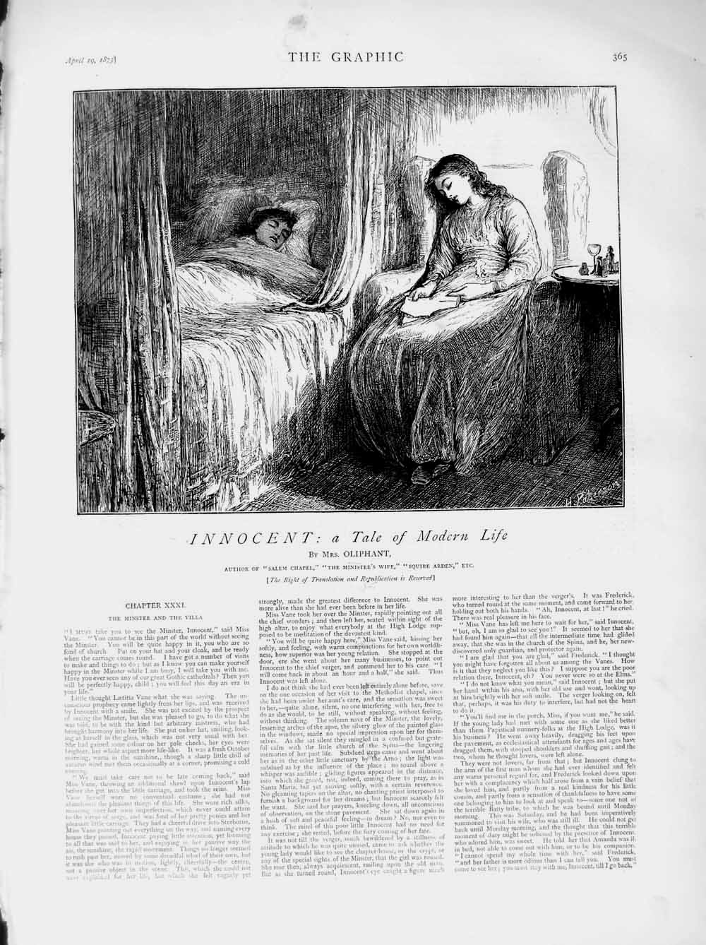 Original Old Antique Print 1873 Illustration Story Bed Girl Sleeping Victorian