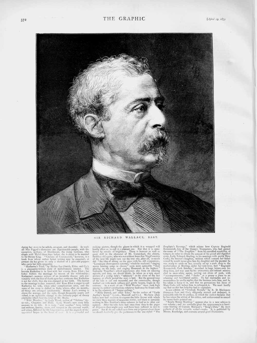 Original Old Antique Print 1873 Portrait Sir Richard Wallace Bart Victorian