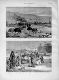 Original Old Antique Print 1873 Ostrich Farm Cape Good Hope River Amazon People