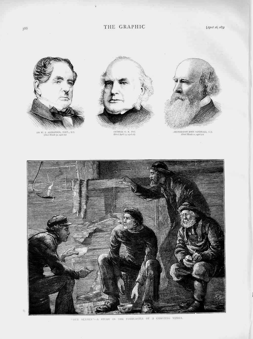 Old Antique Print 1873 Alexander General Fox Sandford Seamen Forecastle 19th