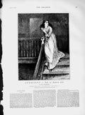 Original Old Antique Print 1873 Illustration Story Innocent Young Woman Stairs