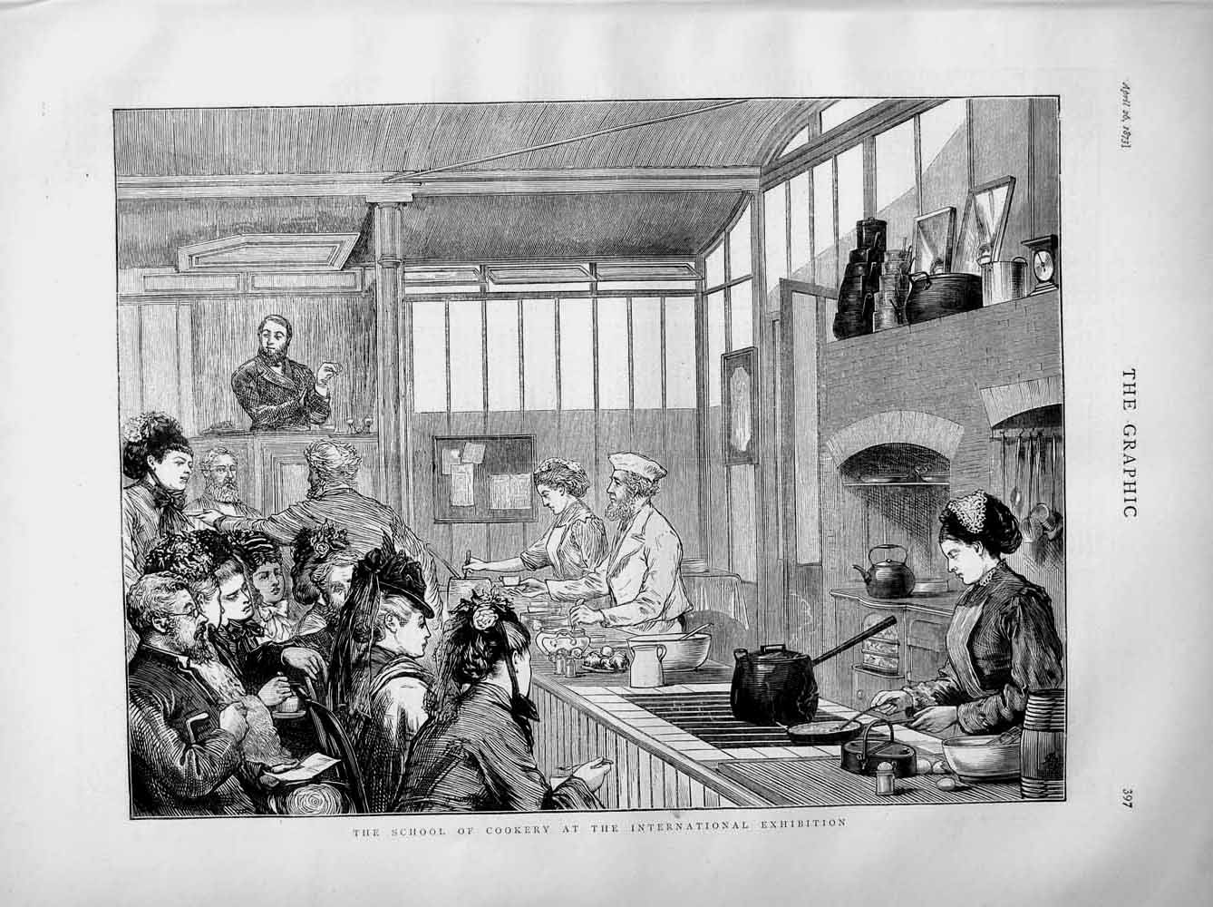 Old Antique Print 1873 School Cookery International Exhibition Teaching 19th