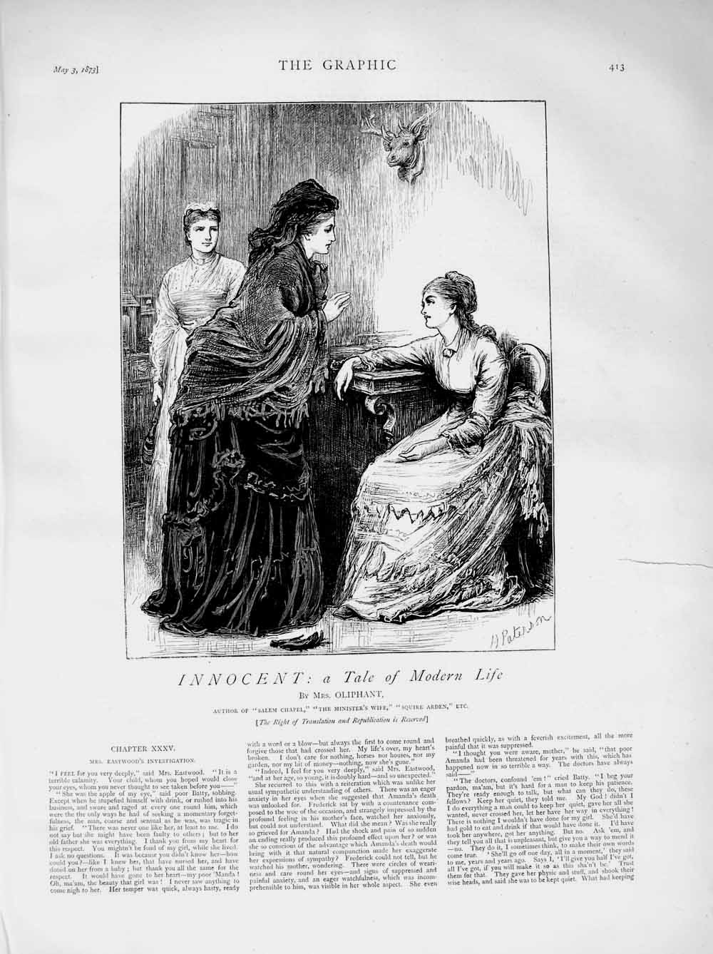 Original Old Antique Print 1873 Illustration Story Innocent Ladies Women 19th