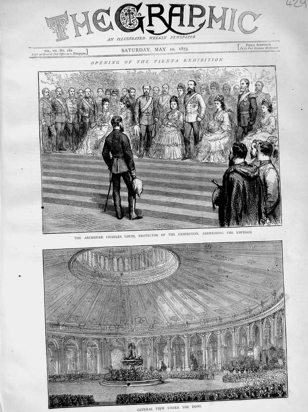 Old Antique Print 1873 Archduke Charles Louis Vienna Exhibition Emperor 19th
