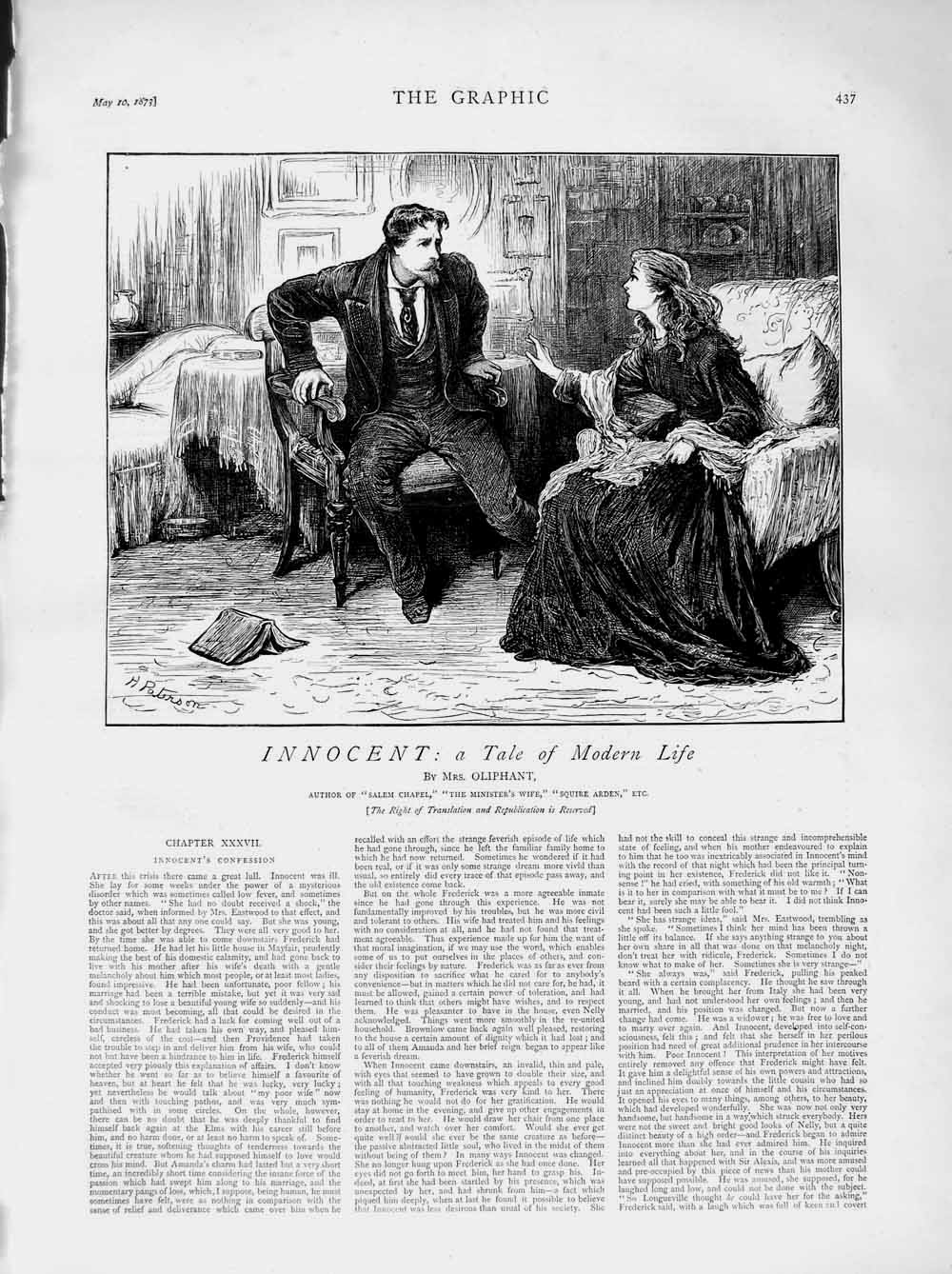 Original Old Antique Print 1873 Illustration Story Innocent Man Woman Romance