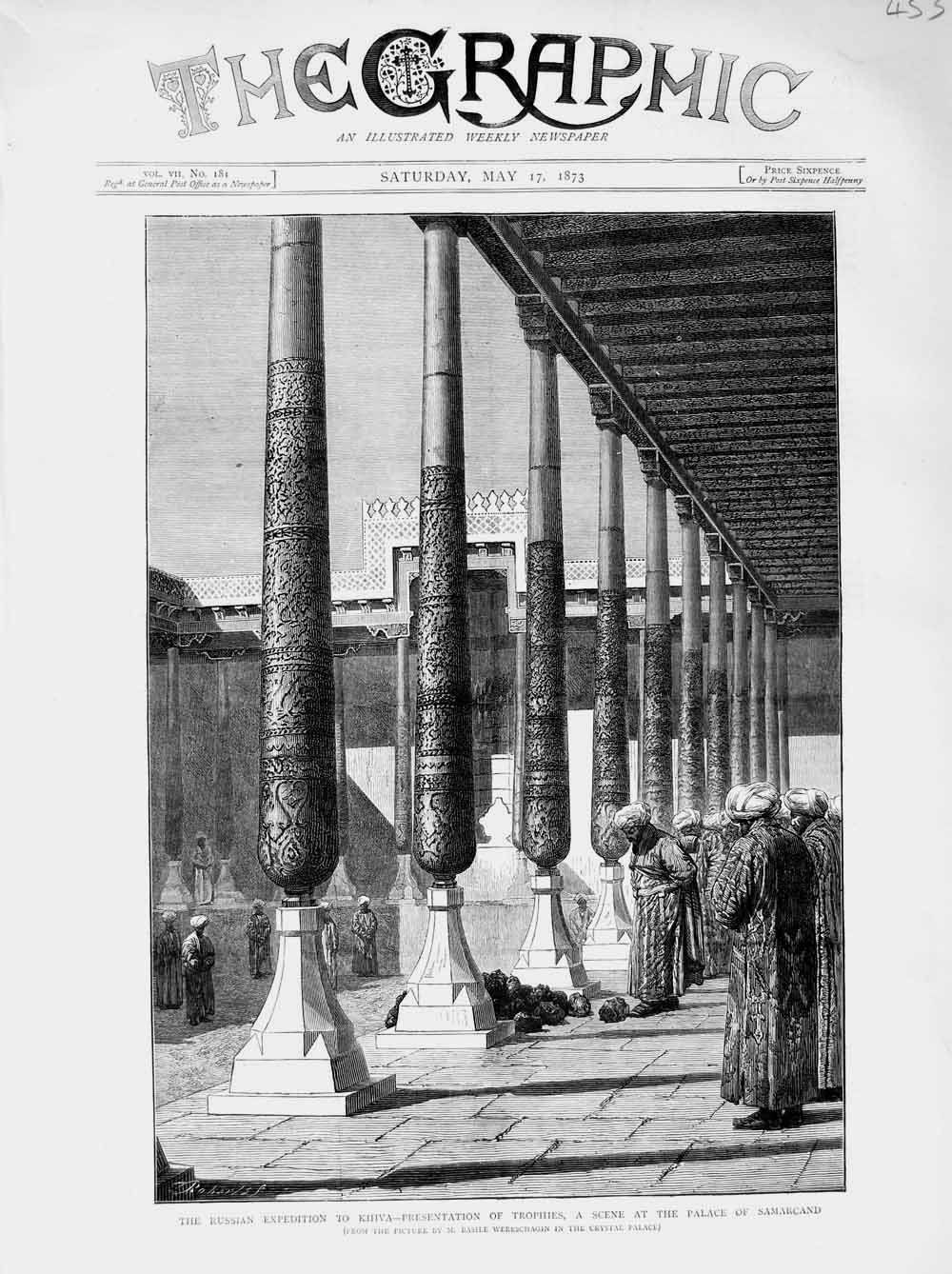 Old Antique Print 1873 Khiva Trophies Palace Samarcand Russian Expedition 19th