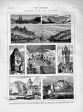 Original Old Antique Print 1873 Vienna Danube Passau Prague Fort Oberhaus Enns