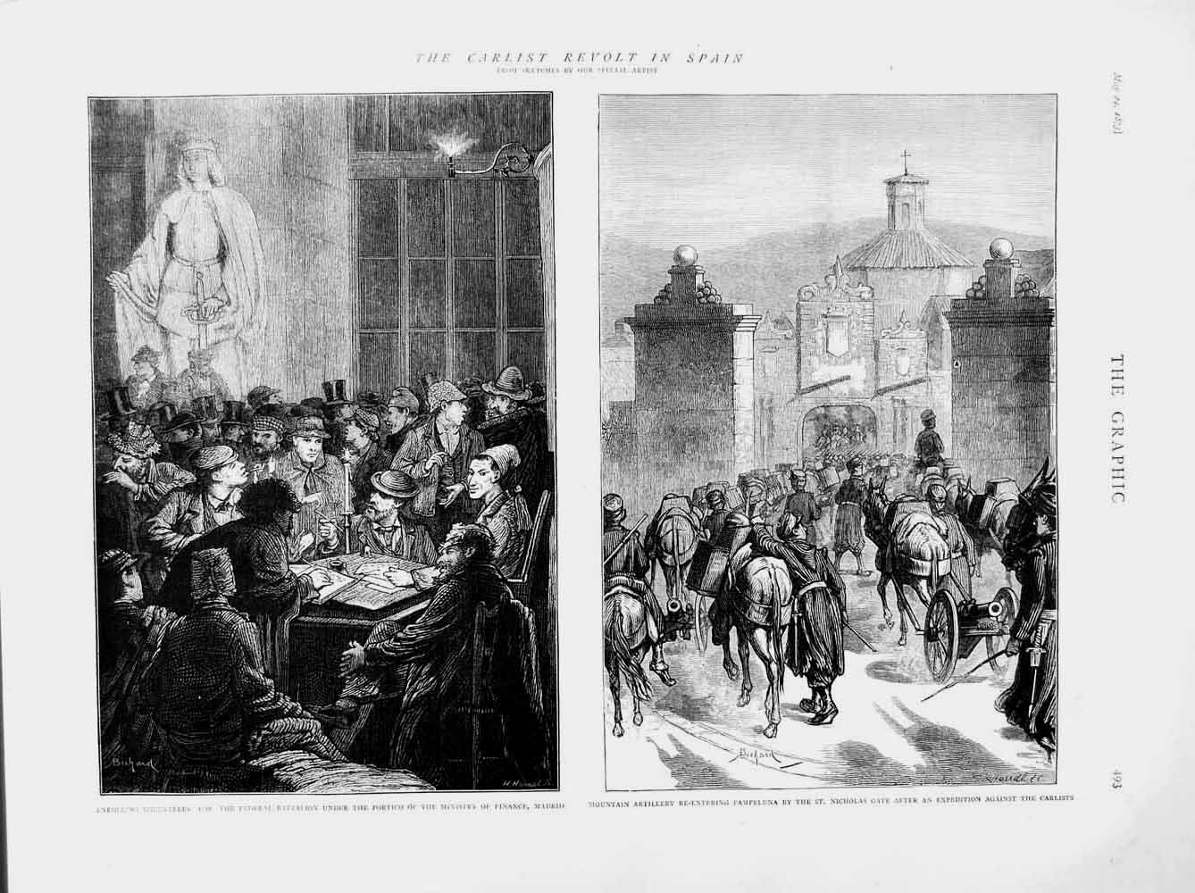 Old Antique Print 1873 Carlist Revolt Spain Mountain Artillery Nicholas 19th