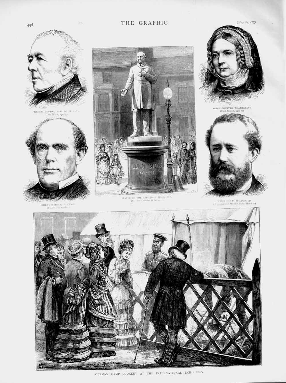 Old Antique Print 1873 Statue John Biggs German Cookery Chase Waldegrave 19th