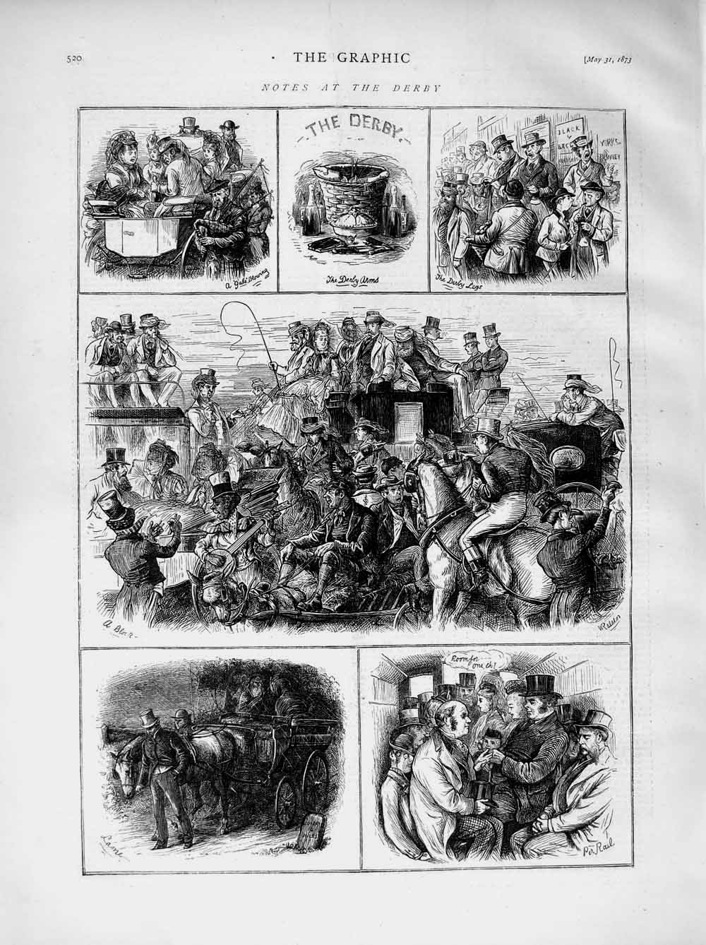 Old Antique Print 1873 Derby Horse Racing Sport Transport Carriage Derby 19th
