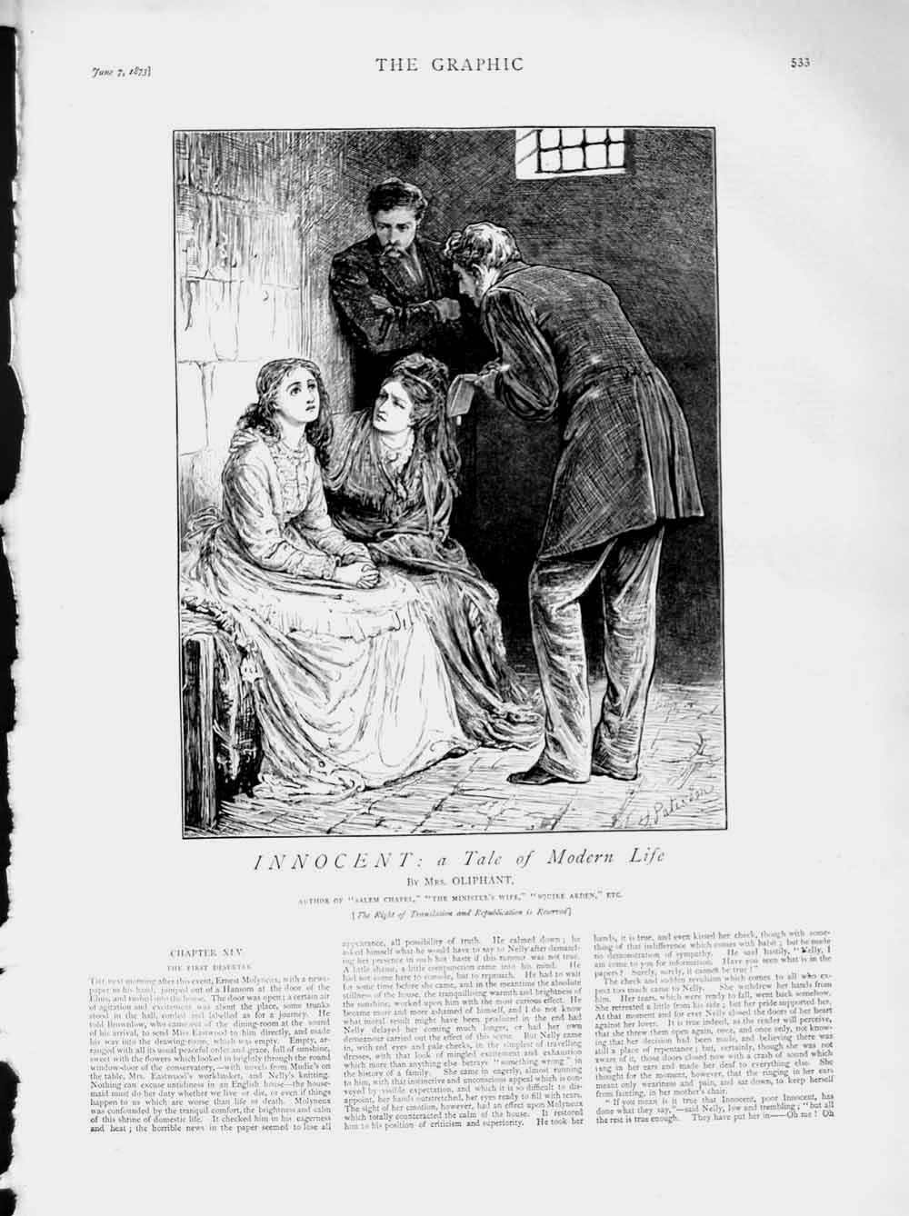 Original Old Antique Print 1873 Illustration Story Lady Cell Men Prison 19th