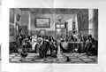 Original Old Antique Print 1873 Art Scandal Men Women Table House Dog Storey