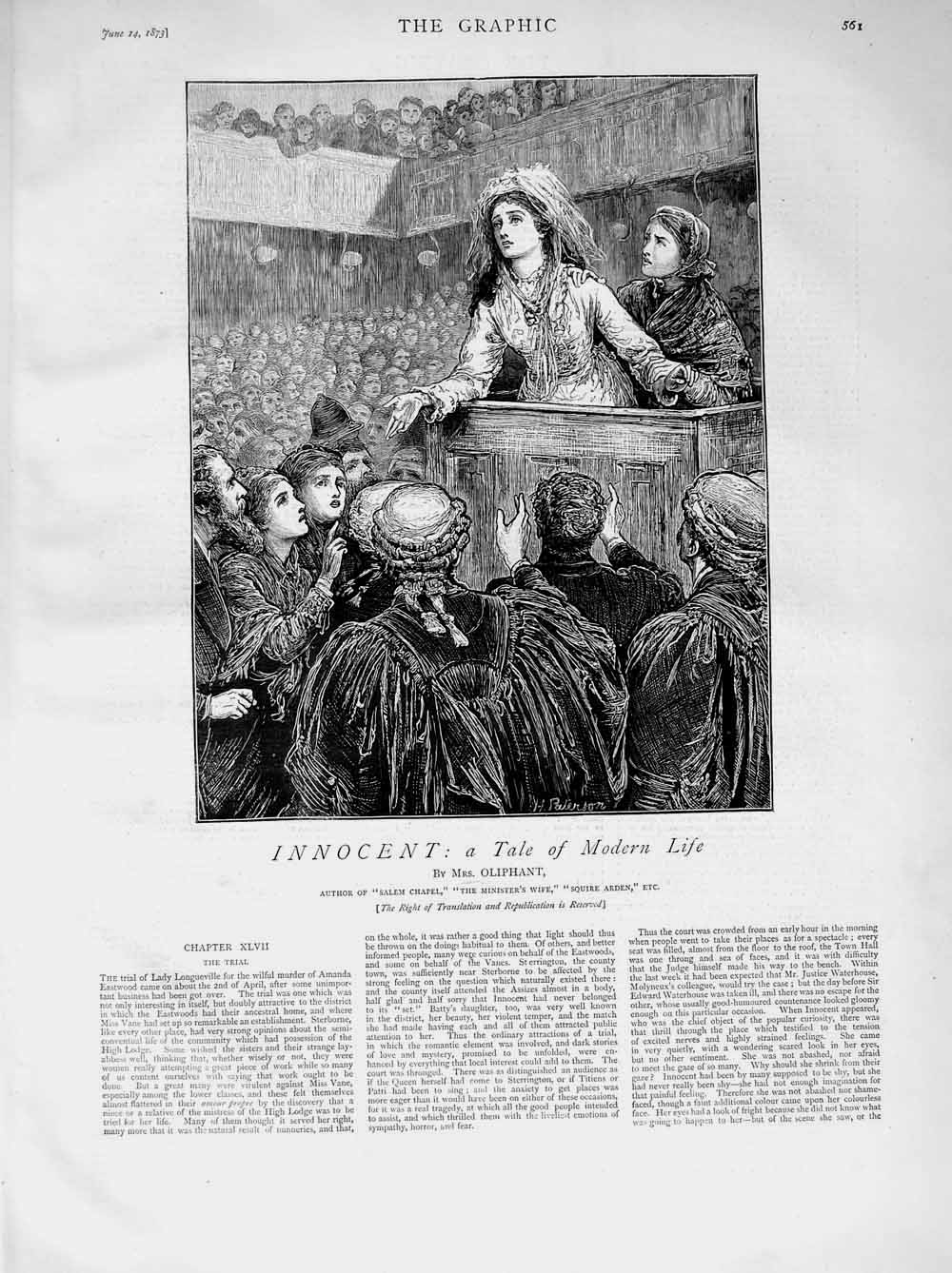 Old Antique Print 1873 Illustration Story Innocent Court Room Scene Trial 19th
