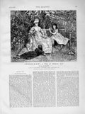 Original Old Antique Print 1873 Illustration Story Innocent Garden Family Scene