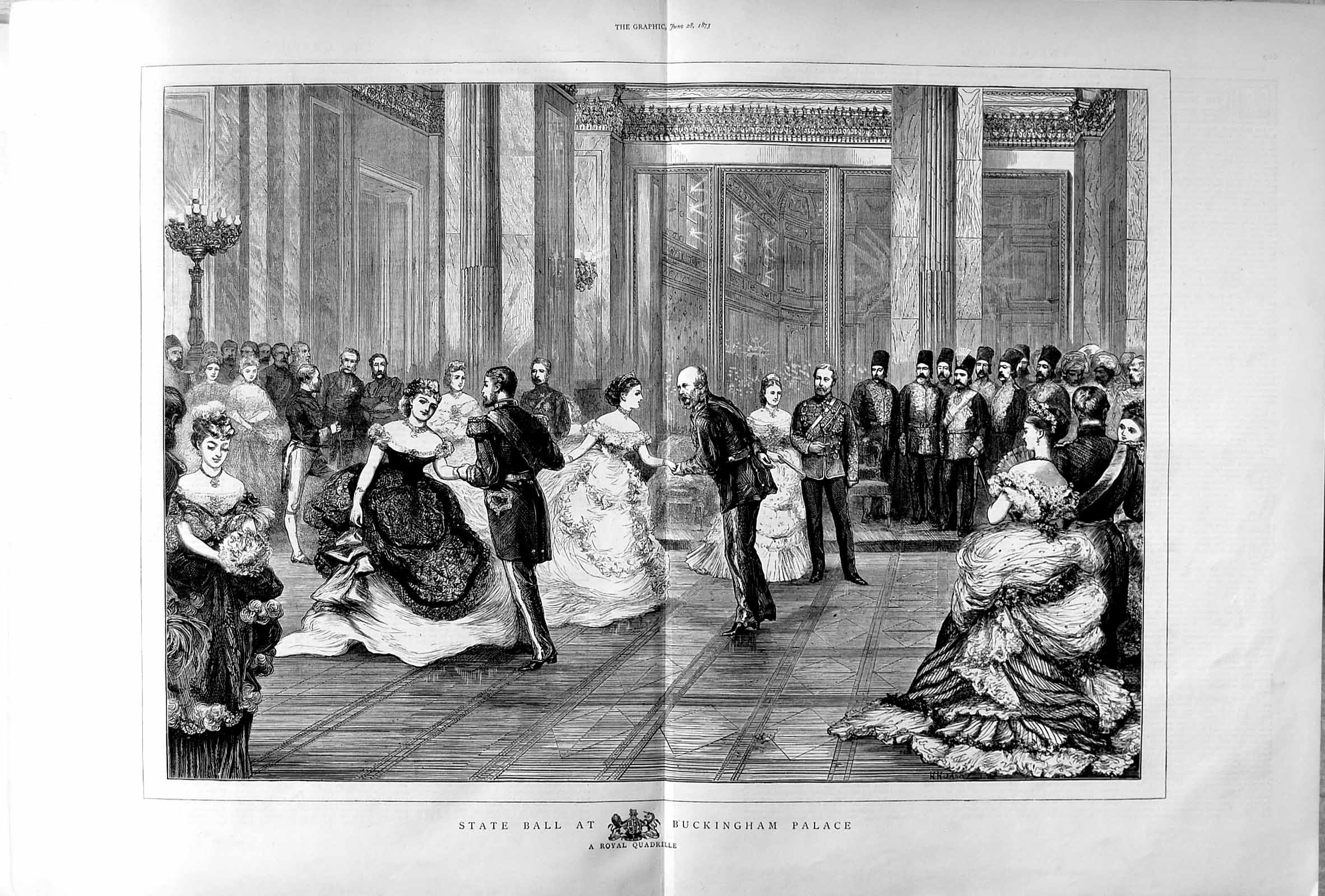 Original Old Antique Print 1873 State Ball Buckingham Palace Royal Quadrille