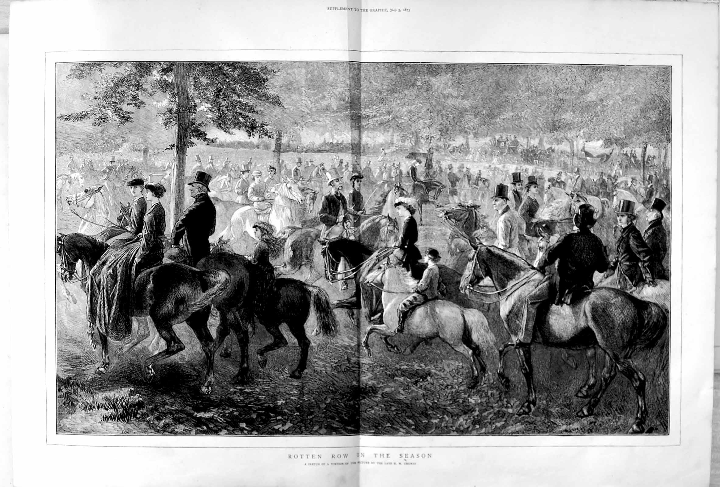 Original Old Antique Print 1873 Rotten Row Horses Hunting Season Sport Country 0