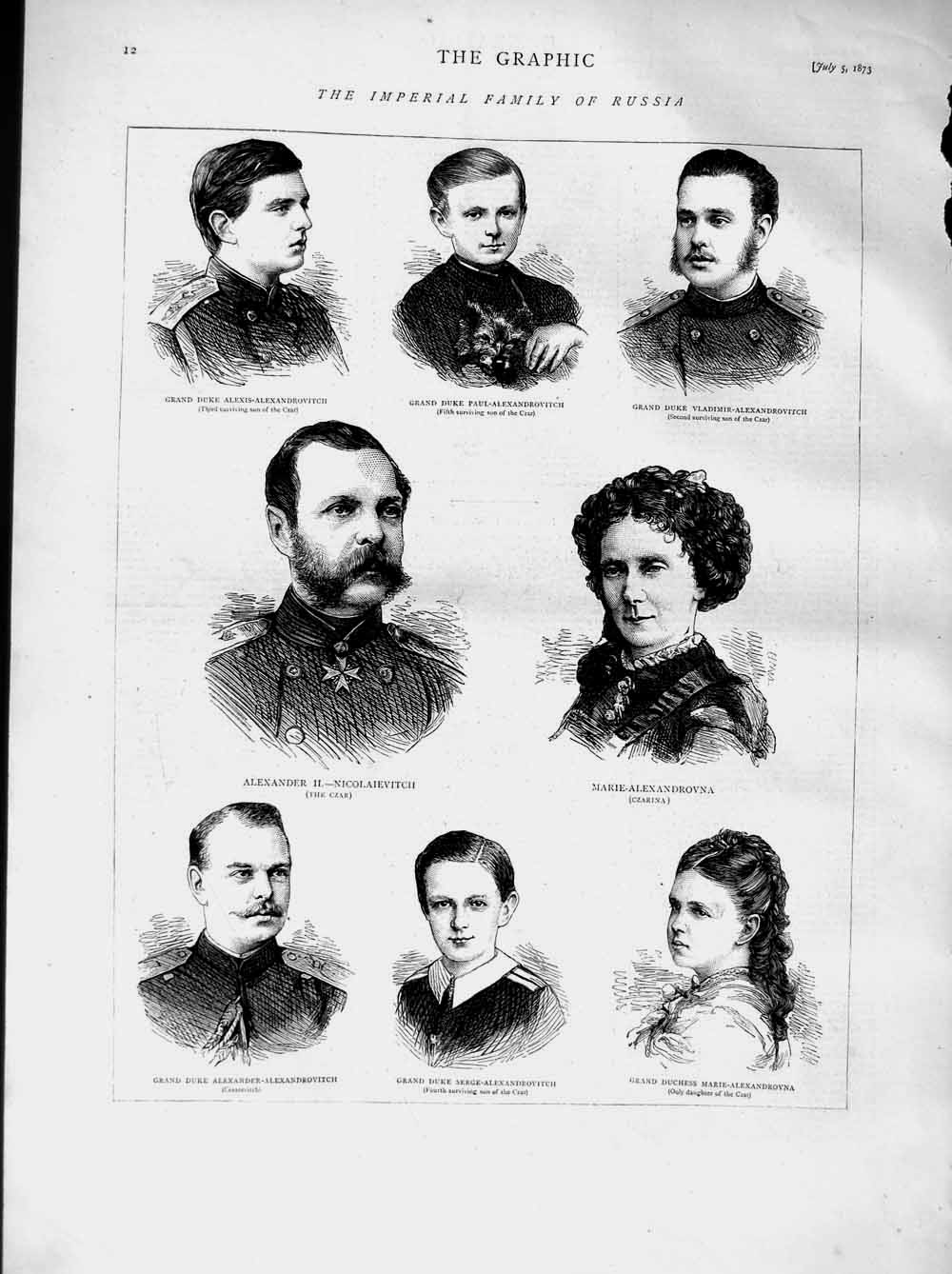 Original Old Antique Print 1873 Imperial Russia Alexandrovitch Alexvandrovna