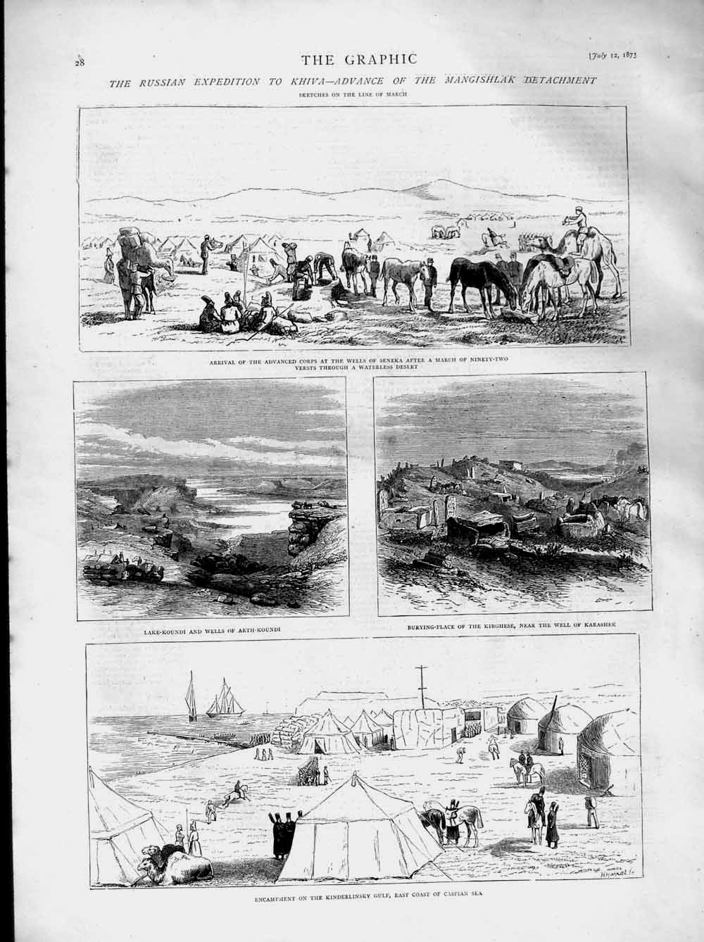 Old Antique Print 1873 Russian Expedition Khiva Arth-Koundi Karashek War 19th