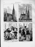 Old Antique Print 1873 Vienna Cathedral Votive Church Fruit Stall Lottery 19th