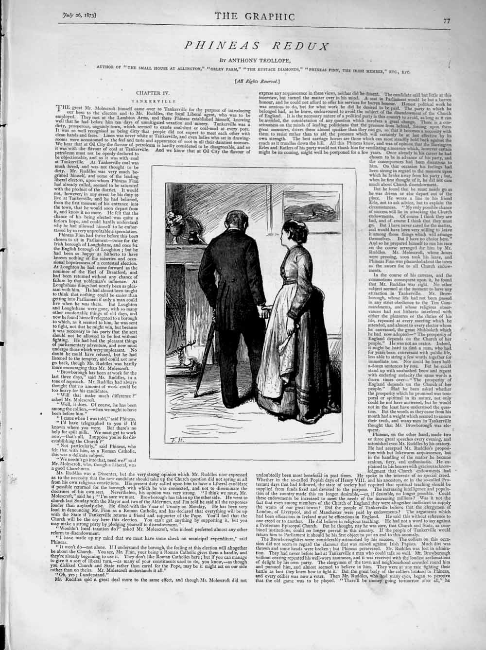 Old Print Ref.187 1873 Illustration Story Phineas Redux Man Lady Romance 19th