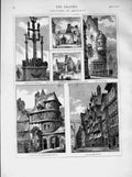 Old Antique Print 1873 Brittany France Thegonnec Church Morlaix Roscoff 19th