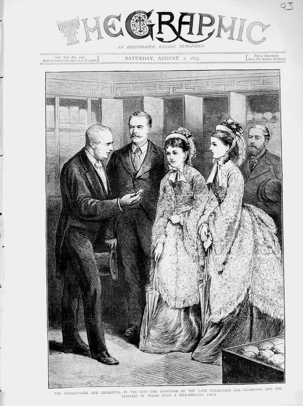 Original Old Antique Print 1873 Cesarewitch London Governor Bank Princess Wales